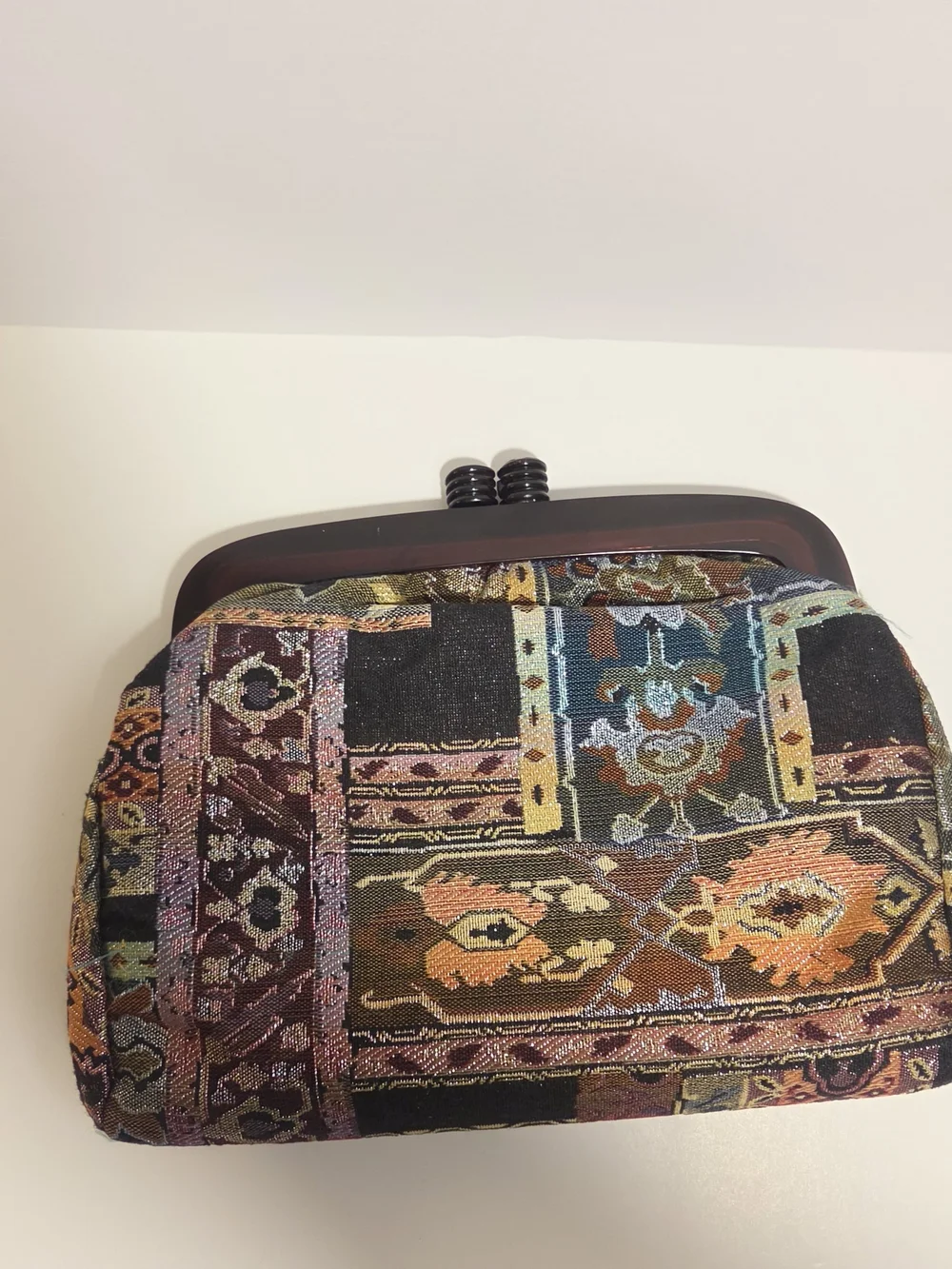 Patchwork With Tortoise Resin Frame Clutch Bag in Multicolor Vintage 1960s